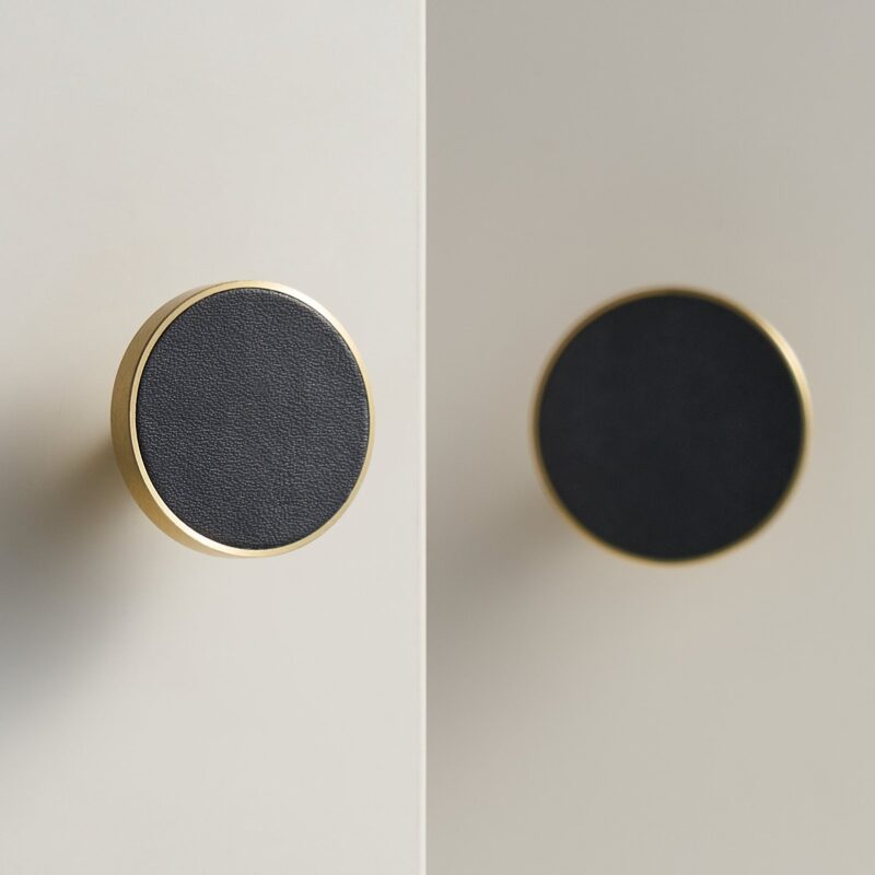 Pomo FERN de latón macizo y cuero