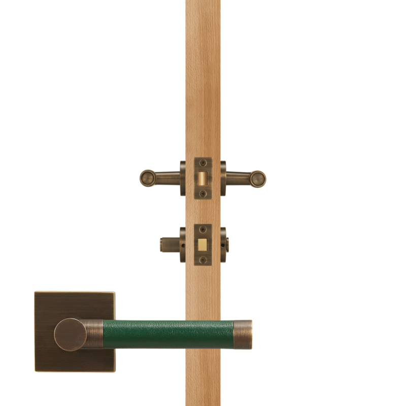 BEETHAM Messing & Lederen deurkrukken - carré-rozet