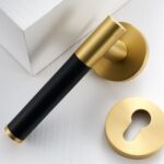 BEETHAM Solid Brass & Leather Lever Door Handles in Satin Brass