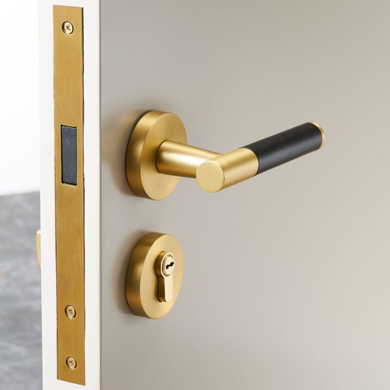 BEETHAM Solid Brass & Leather Lever Door Handles in Satin Brass
