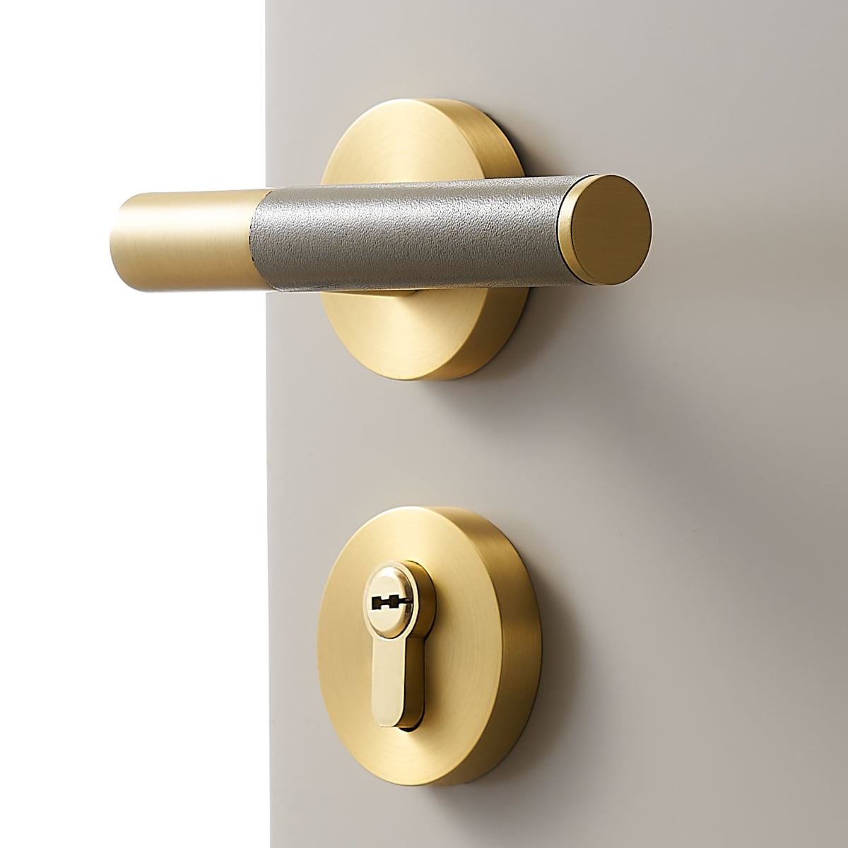 BEETHAM Solid Brass & Leather Lever Door Handles in Satin Brass