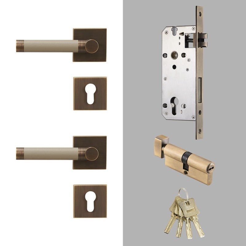 BEETHAM Messing & Lederen deurkrukken - carré-rozet