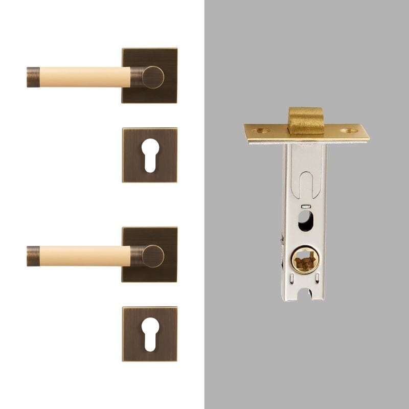 BEETHAM Messing & Lederen deurkrukken - carré-rozet