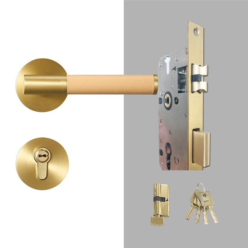 BEETHAM Solid Brass & Leather Lever Door Handles in Satin Brass