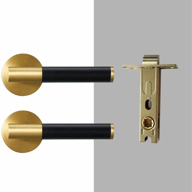 BEETHAM Solid Brass & Leather Lever Door Handles in Satin Brass