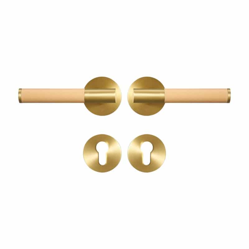 BEETHAM Solid Brass & Leather Lever Door Handles in Satin Brass