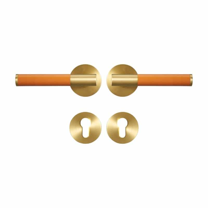 BEETHAM Solid Brass & Leather Lever Door Handles in Satin Brass