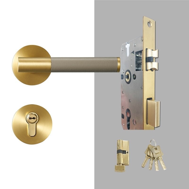BEETHAM Solid Brass & Leather Lever Door Handles in Satin Brass