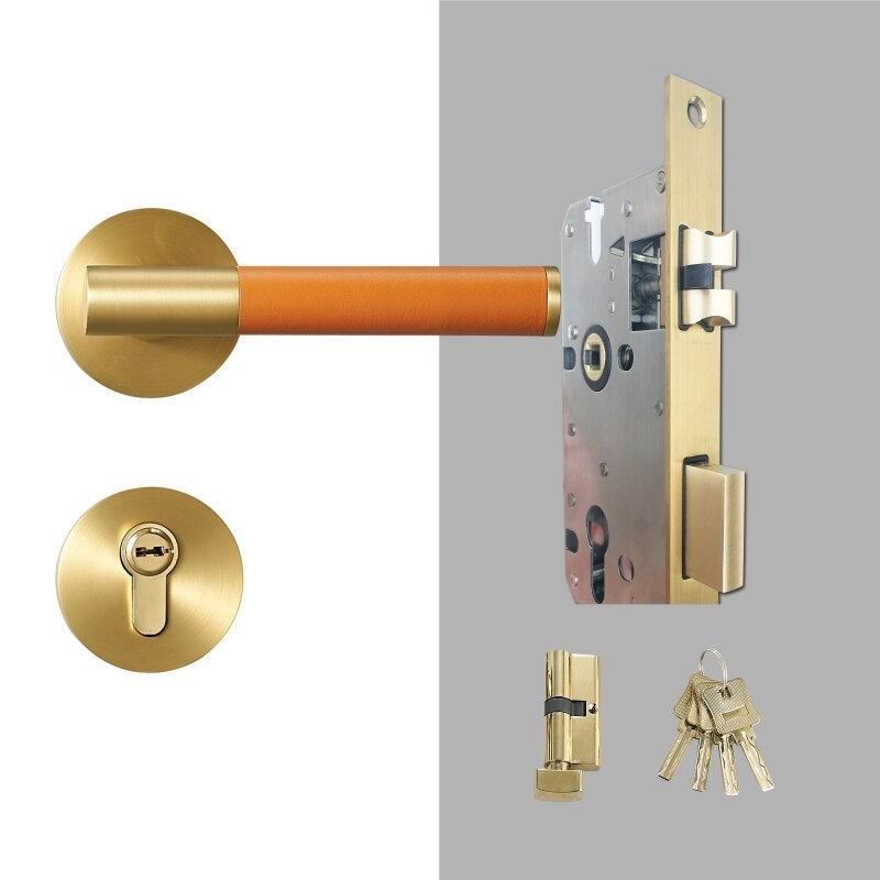 BEETHAM Solid Brass & Leather Lever Door Handles in Satin Brass