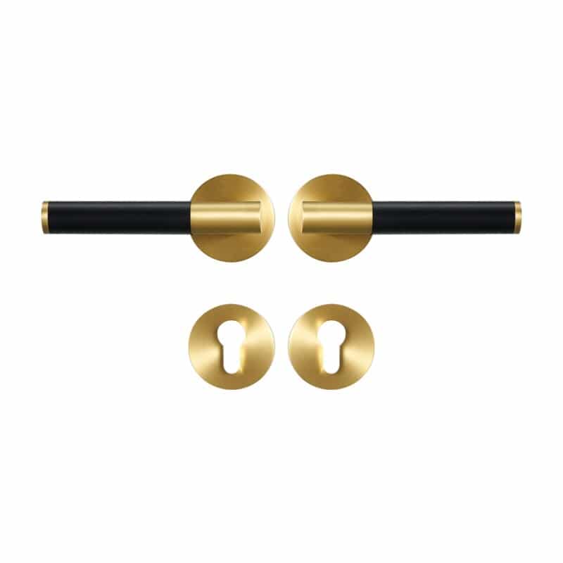 BEETHAM Solid Brass & Leather Lever Door Handles in Satin Brass