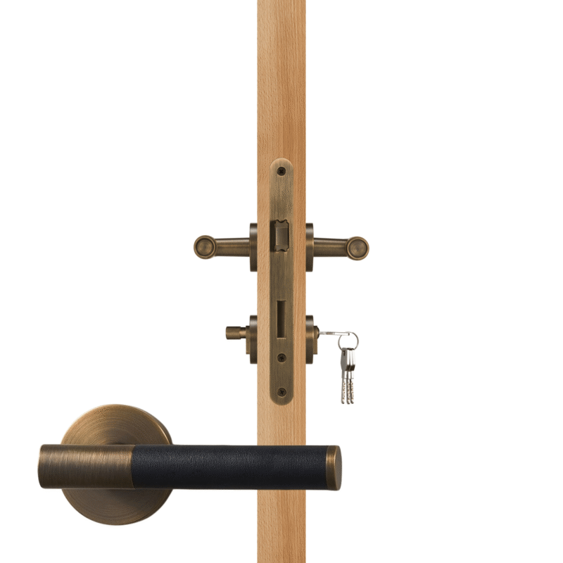 BEETHAM Manillones de latón macizo y cuero en latón antiguo