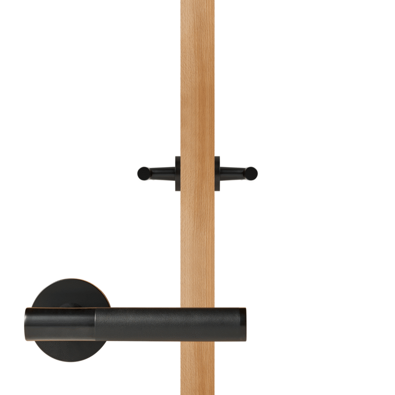 BEETHAM Massief messing en lederen deurkrukken in matzwart 50 BEETHAM massief messing en lederen deurkrukken in matzwart