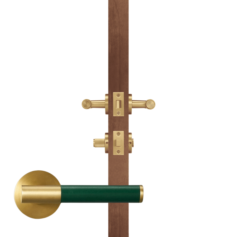 BEETHAM Solid Brass & Leather Lever Door Handles in Satin Brass