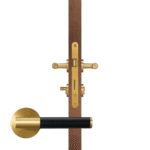 BEETHAM Solid Brass & Leather Lever Door Handles in Satin Brass