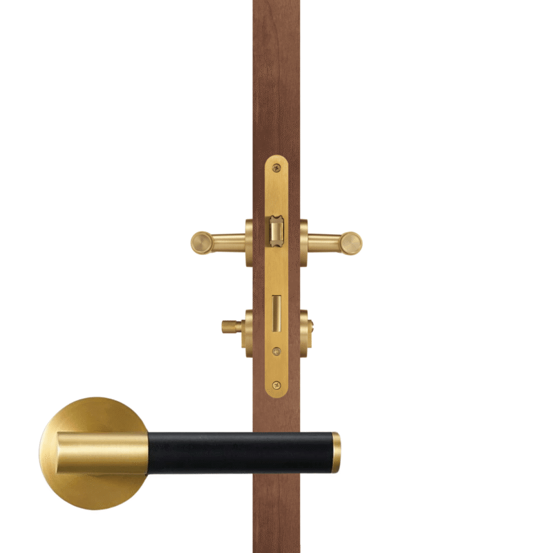 BEETHAM Solid Brass & Leather Lever Door Handles in Satin Brass