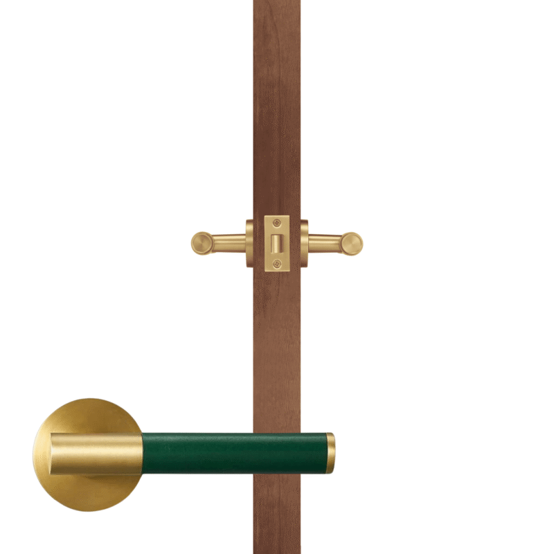BEETHAM Solid Brass & Leather Lever Door Handles in Satin Brass