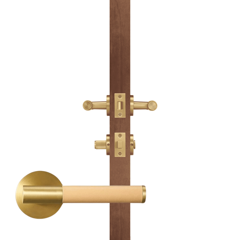 BEETHAM Solid Brass & Leather Lever Door Handles in Satin Brass