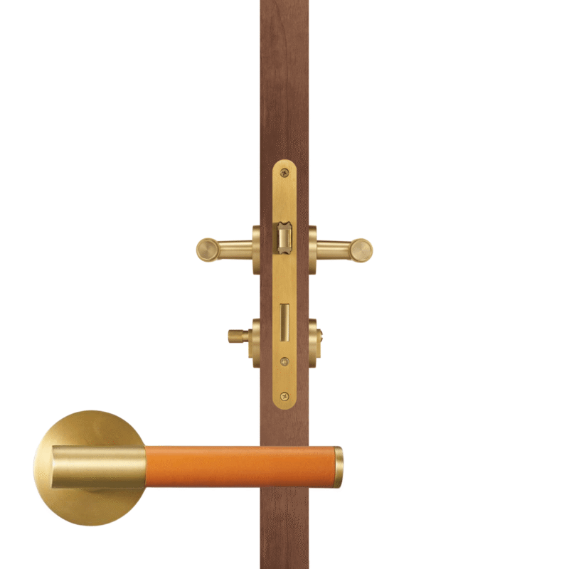 BEETHAM Solid Brass & Leather Lever Door Handles in Satin Brass