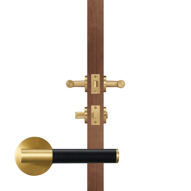 BEETHAM Solid Brass & Leather Lever Door Handles in Satin Brass