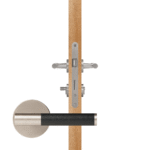 BEETHAM Massief messing en lederen deurkrukken in satijnnikkel