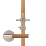 BEETHAM Massief messing en lederen deurkrukken in satijnnikkel