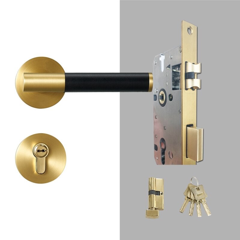 BEETHAM Solid Brass & Leather Lever Door Handles in Satin Brass