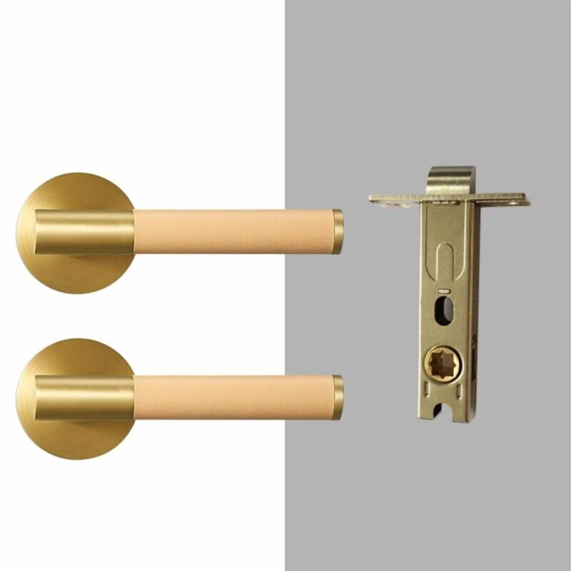 BEETHAM Solid Brass & Leather Lever Door Handles in Satin Brass