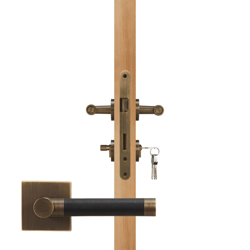 BEETHAM Messing & Lederen deurkrukken - carré-rozet