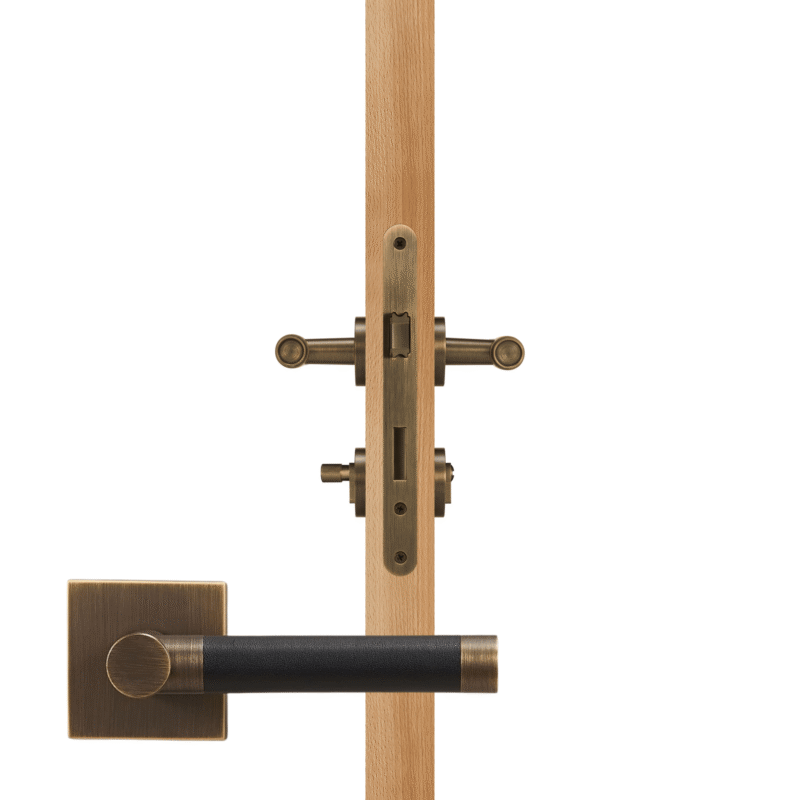 BEETHAM Messing & Lederen deurkrukken - carré-rozet