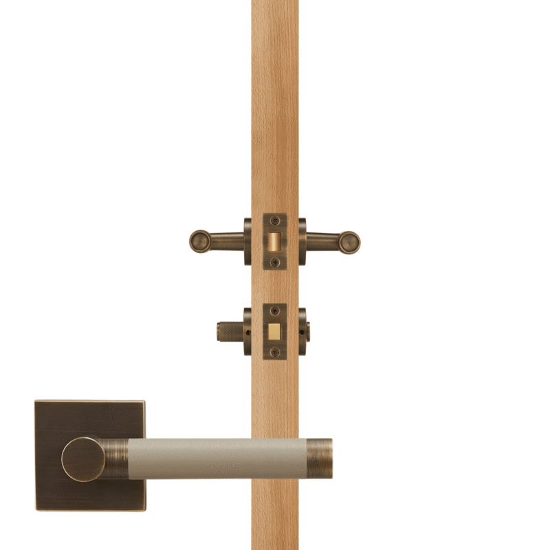 BEETHAM Messing & Lederen deurkrukken - carré-rozet