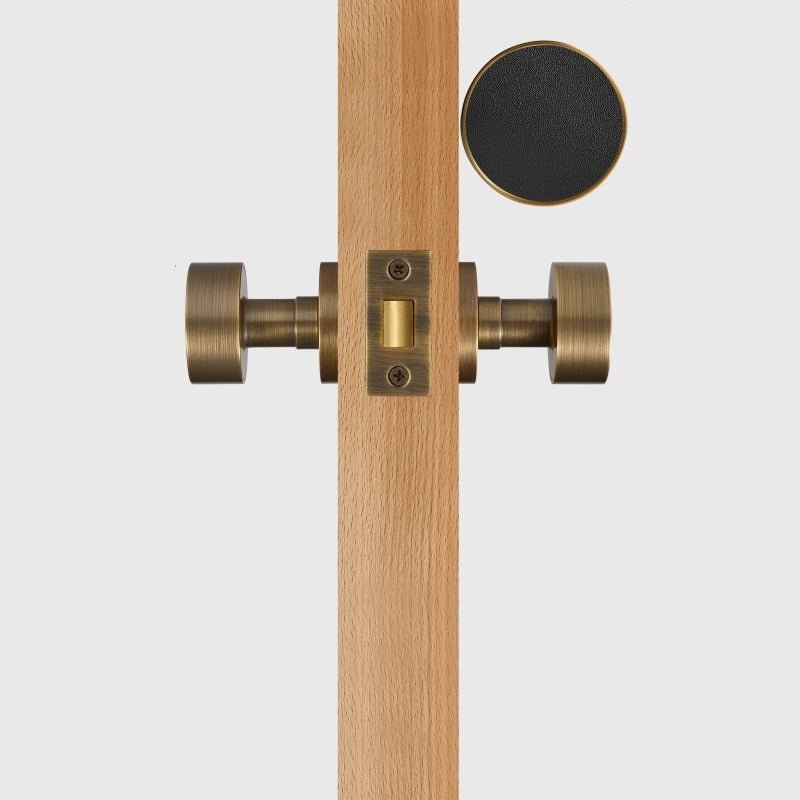 FERN Bouton de porte en laiton massif et cuir - Laiton antique