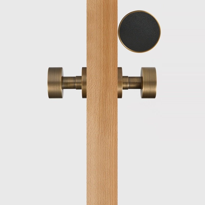 FERN Bouton de porte en laiton massif et cuir - Laiton antique