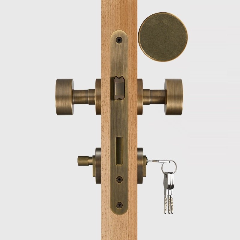 FERN Bouton de porte en laiton massif et cuir - Laiton antique