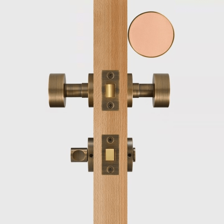 FERN Bouton de porte en laiton massif et cuir - Laiton antique