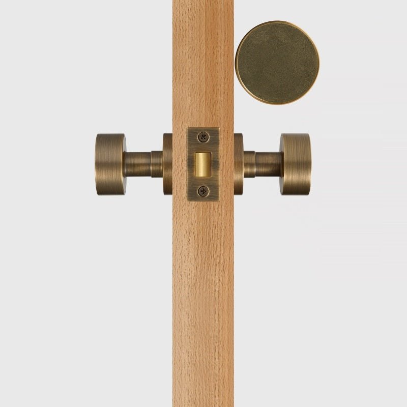 FERN Bouton de porte en laiton massif et cuir - Laiton antique