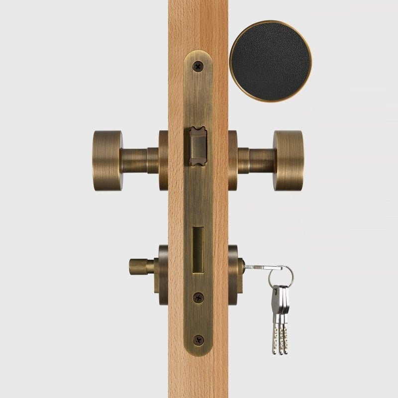 FERN Bouton de porte en laiton massif et cuir - Laiton antique