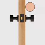 FERN Massief messing en lederen deurknop – Mat zwart