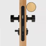 FERN Massief messing en lederen deurknop – Mat zwart