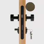 FERN Massief messing en lederen deurknop – Mat zwart