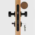 FERN Massief messing en lederen deurknop – Mat zwart