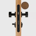 FERN Massief messing en lederen deurknop – Mat zwart