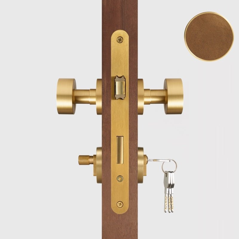 FERN Bouton de porte en laiton massif et cuir - Laiton satiné