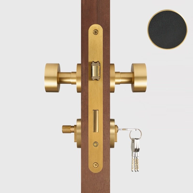 FERN Bouton de porte en laiton massif et cuir - Laiton satiné