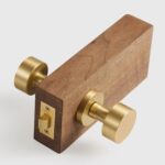 FERN Bouton de porte en laiton massif et cuir - Laiton satiné