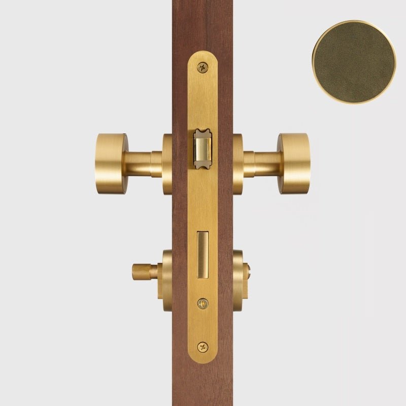 FERN Bouton de porte en laiton massif et cuir - Laiton satiné