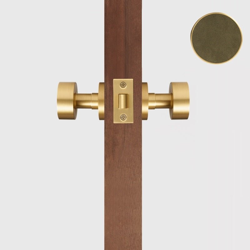 FERN Bouton de porte en laiton massif et cuir - Laiton satiné