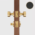 FERN Bouton de porte en laiton massif et cuir - Laiton satiné