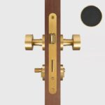 FERN Bouton de porte en laiton massif et cuir - Laiton satiné