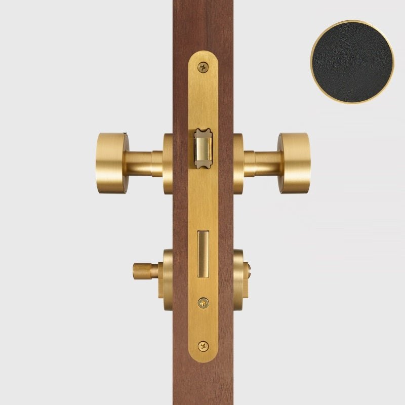 FERN Bouton de porte en laiton massif et cuir - Laiton satiné