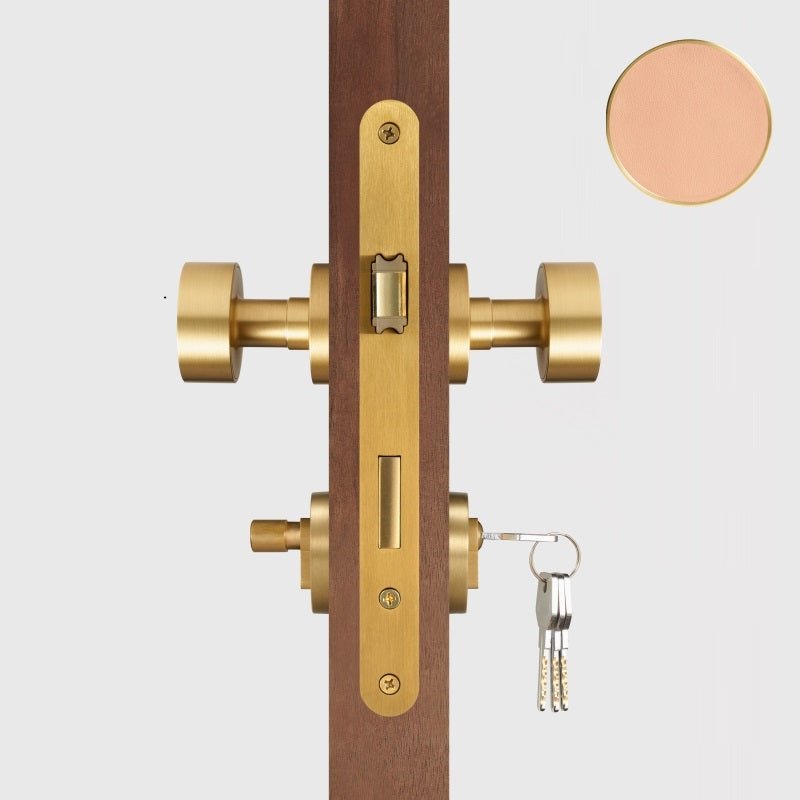 FERN Bouton de porte en laiton massif et cuir - Laiton satiné